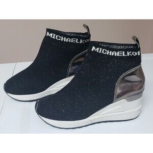 Children’s Michael Kors Black Stretch Sock Wedge Shoes Pre-Owned Good
